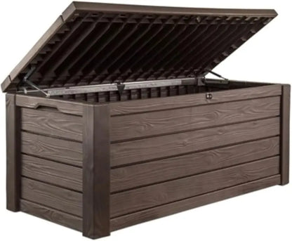 570L All-Weather Resin Storage Bench  Boat-Shaped Outdoor Box with Piston-Assisted Lid, Lockable Closure & Side Handles
