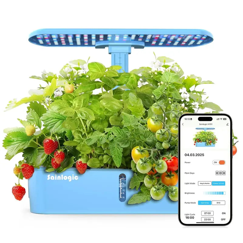 Sainlogic Smart Hydroponic Garden Kit | 12-Pod WiFi-Enabled Indoor Growing System with APP Control, 24W Full-Spectrum LED, Quiet Pump & Multi-Plant Compatibility