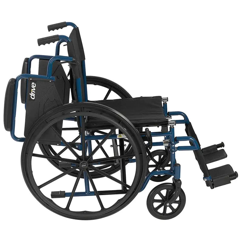 Drive Medical Blue Streak Lightweight Folding Wheelchair  20-Inch Wide Seat for Easy Transport