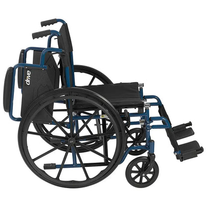 Drive Medical Blue Streak Lightweight Folding Wheelchair  20-Inch Wide Seat for Easy Transport
