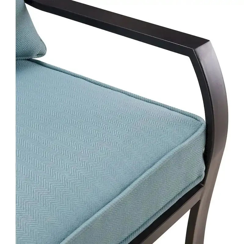 Hanover Lavallette 5-Piece Ocean Blue Dining Set  Round Glass Table, Chairs, Umbrella & Base