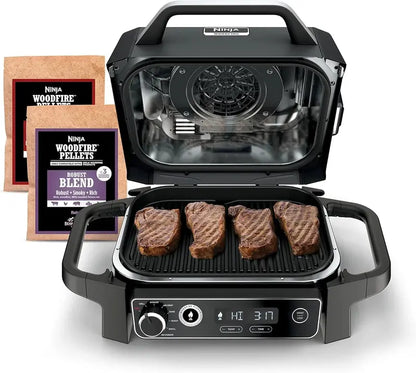 7-in-1 Portable Electric Grill & Smoker: Air Fryer, BBQ, Bake, Roast, Broil + Built-in Thermometer (Grey)