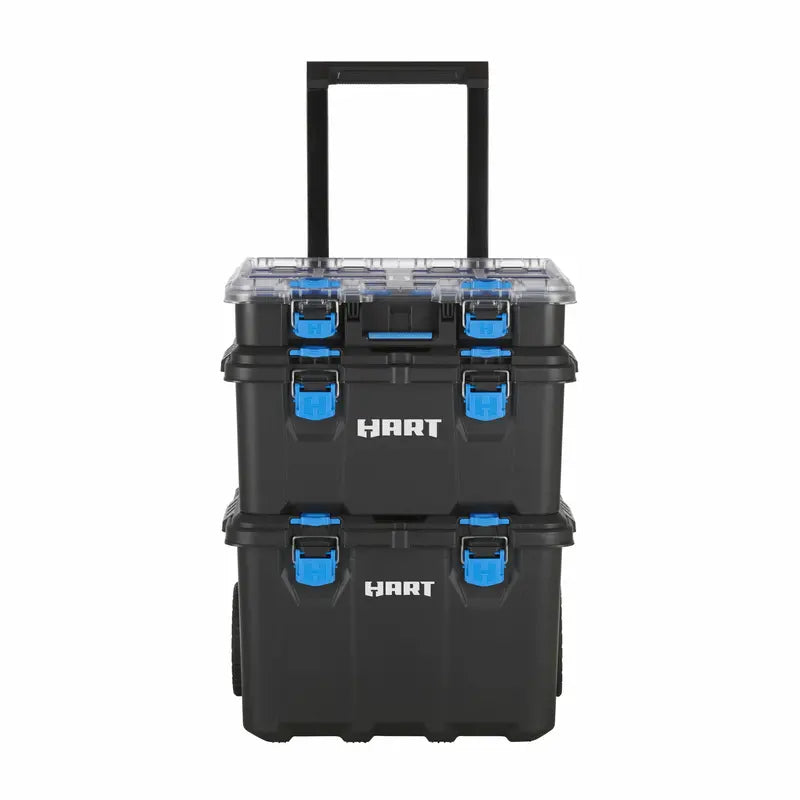 HART Modular Mobile Tool Storage System  Stackable, Wheeled, Telescoping Handle, Black/Blue