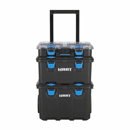 HART Modular Mobile Tool Storage System  Stackable, Wheeled, Telescoping Handle, Black/Blue