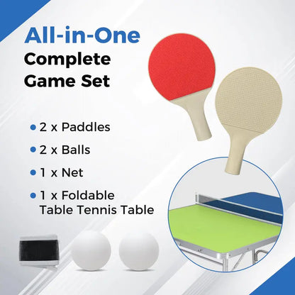 Fully Assembled Foldable Ping Pong Table  Includes Net & Dual-Color Paddles (47″ Blue/Green)