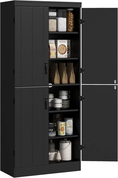 70.86-Inch Tall Freestanding Pantry Cabinet — Natural-Finish Storage Unit with 4 Doors & 2 Adjustable Shelves