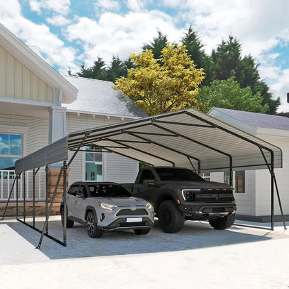 10 ft x 15 ft Reinforced Metal Carport  Weather-Resistant Outdoor Garage or Shade Structure