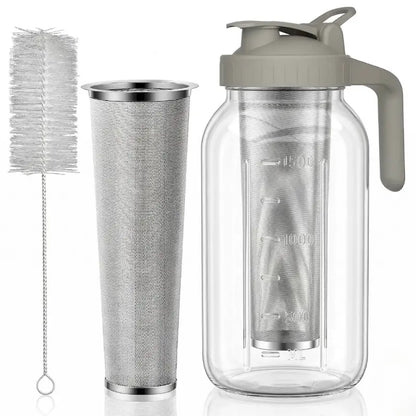 64 oz Glass Cold Brew Coffee Maker with Built-in Filter and Airtight Lid