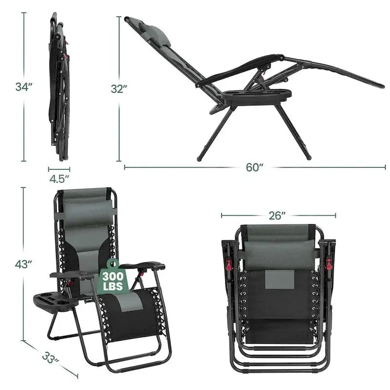 Yaheetech Twin Pack Outdoor Zero Gravity Lounge Chairs  26-Inch Padded Patio & Camping Seating