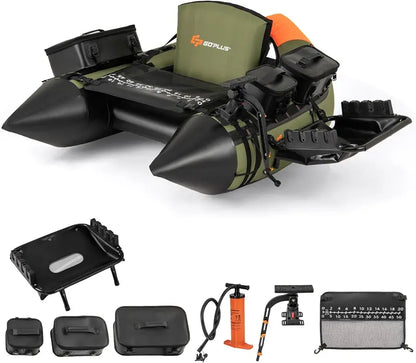 Compact Fishing Float Tube  Inflatable Belly Boat with Integrated Fish Ruler, Pump & Travel Bag
