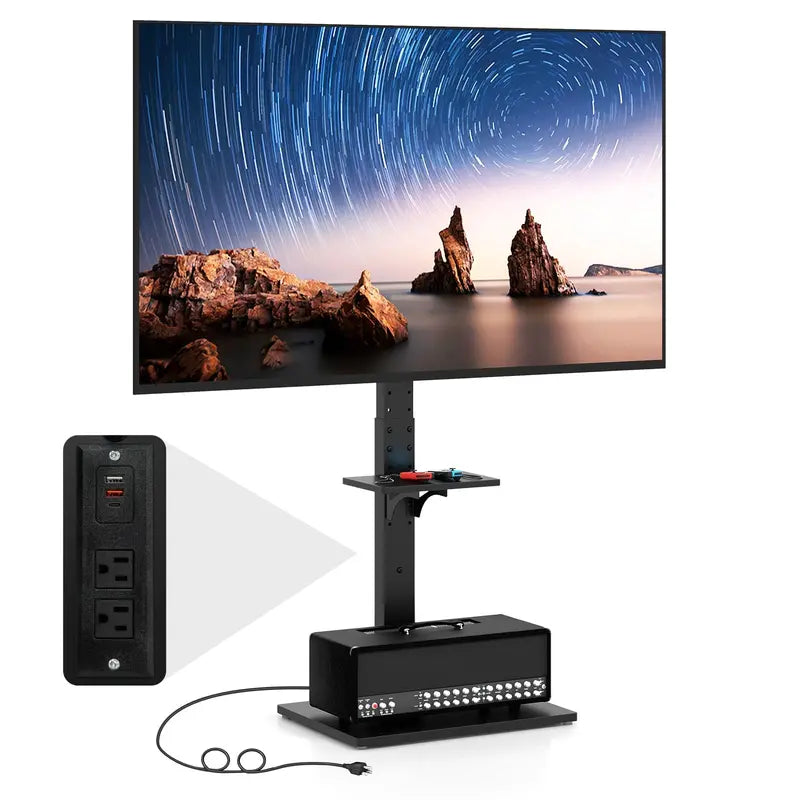 Floor-Standing TV Console — Power-Integrated Stand for 3270″ Screens (Up to 110 lbs)