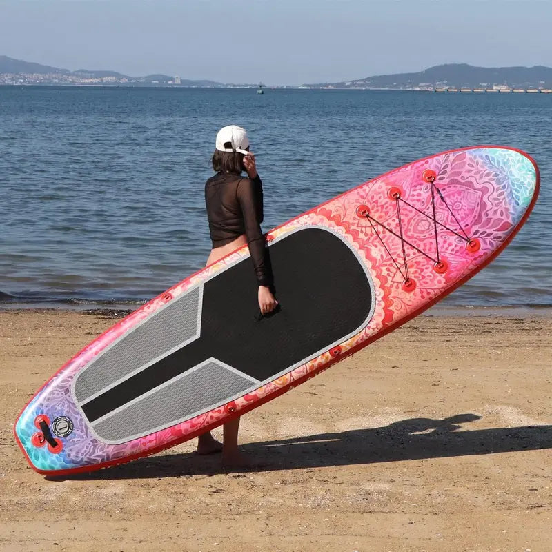 Wide Inflatable SUP Board Bundle  Comes with Carry Bag, Hand Pump, 10L Dry Bag & Height-Adjustable Paddle