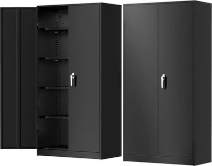 Greenvelly 72-Inch Locking Metal Storage Cabinet — 2-Door Garage or Office Organizer with Adjustable Shelves
