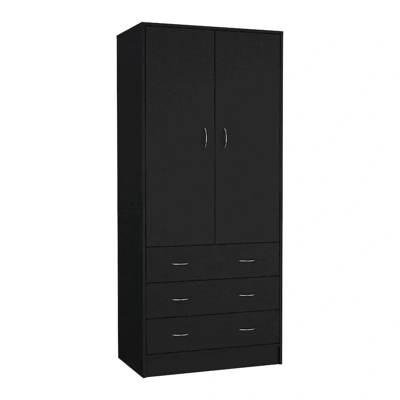 Modern Double-Door Armoire  19-Inch Wide Wardrobe Cabinet with Hanging Rod and Three Drawers