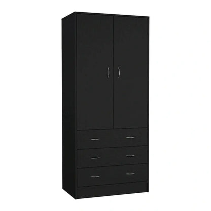 Modern Double-Door Armoire  19-Inch Wide Wardrobe Cabinet with Hanging Rod and Three Drawers