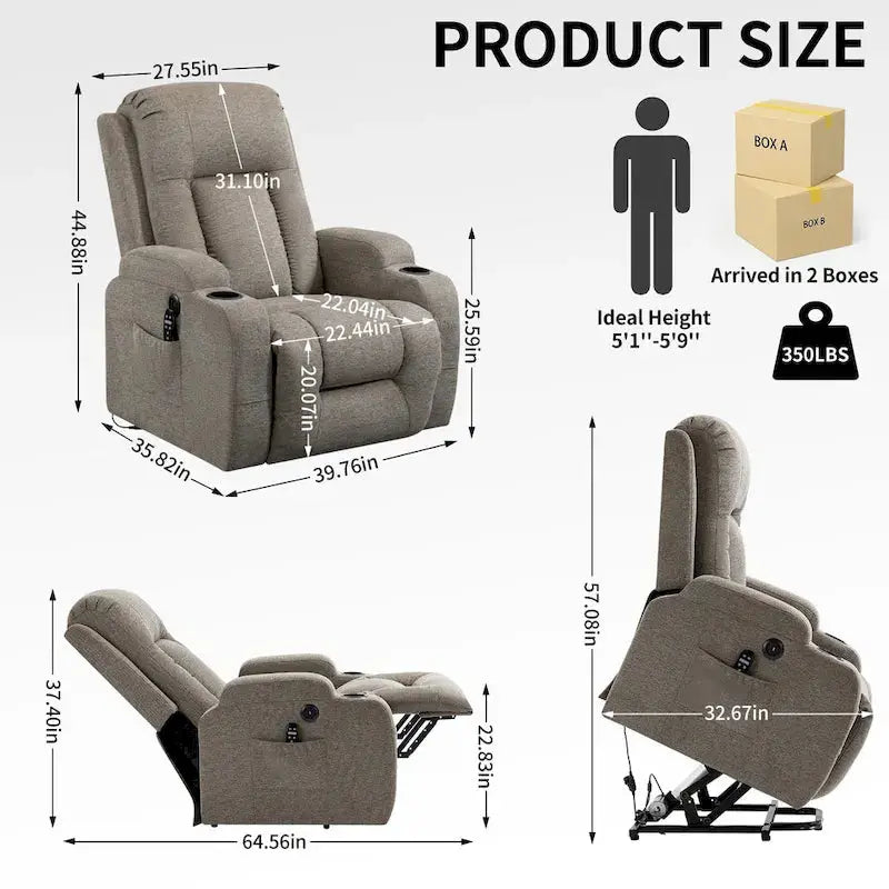 La-Z-Boy Power Lift Recliner with Single-Motor Massage, Heating, and USB Port