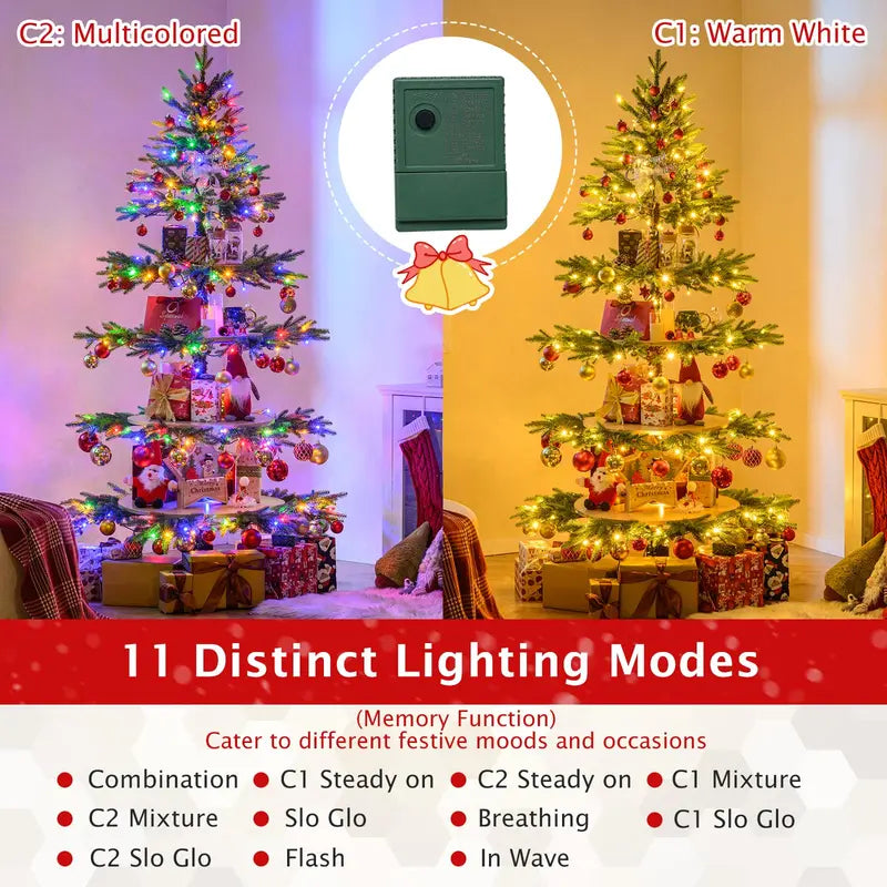6.4-Foot Pre-Lit Artificial Christmas Tree with 360° Rotating Base