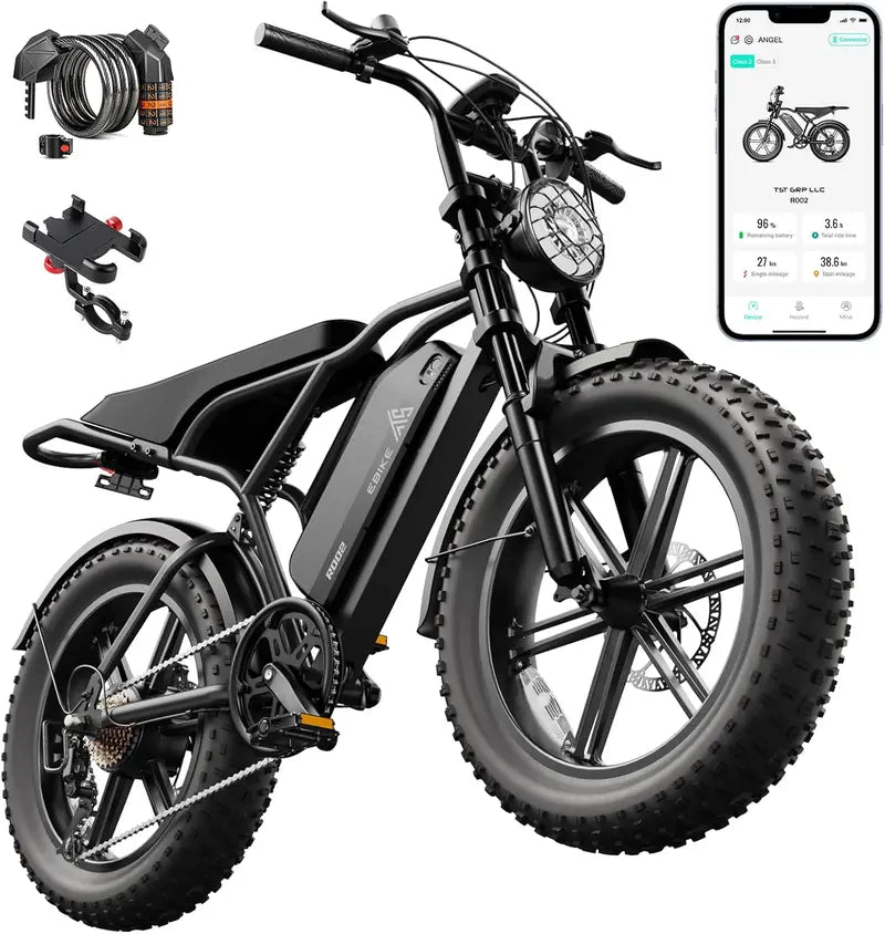 1500W All-Terrain Fat-Tire Electric Bike  20″ Wheels, 60-Mile Range, 28 MPH Top Speed
