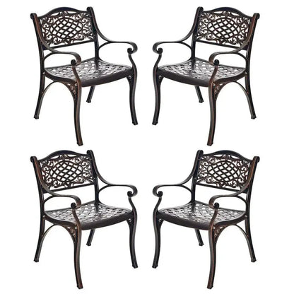 All-Weather Cast Aluminum Outdoor Dining Chairs  Set of 2 or 4 Pneumatic Armchairs with Ergonomic Curved Seats
