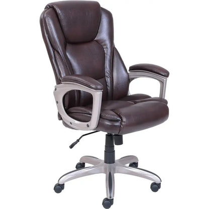 Serta Heavy-Duty Brown Leather Office Chair with Memory Foam &amp; 350 lb Capacity