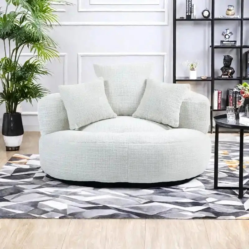Chenille Upholstered High-Back Lounge Sofa with Lumbar Pillows & Oversized Bean Bag Seat
