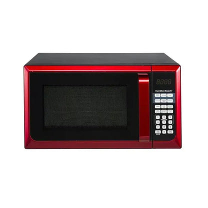 Hamilton Beach Stainless Steel Microwave  0.9 Cu. Ft., 900W Power, Red Accents, LED Display, Countertop Convenience
