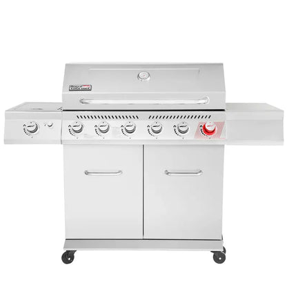 Premium 6-Burner Stainless Steel Propane Grill  74,000 BTU Outdoor BBQ with Sear & Side Burners