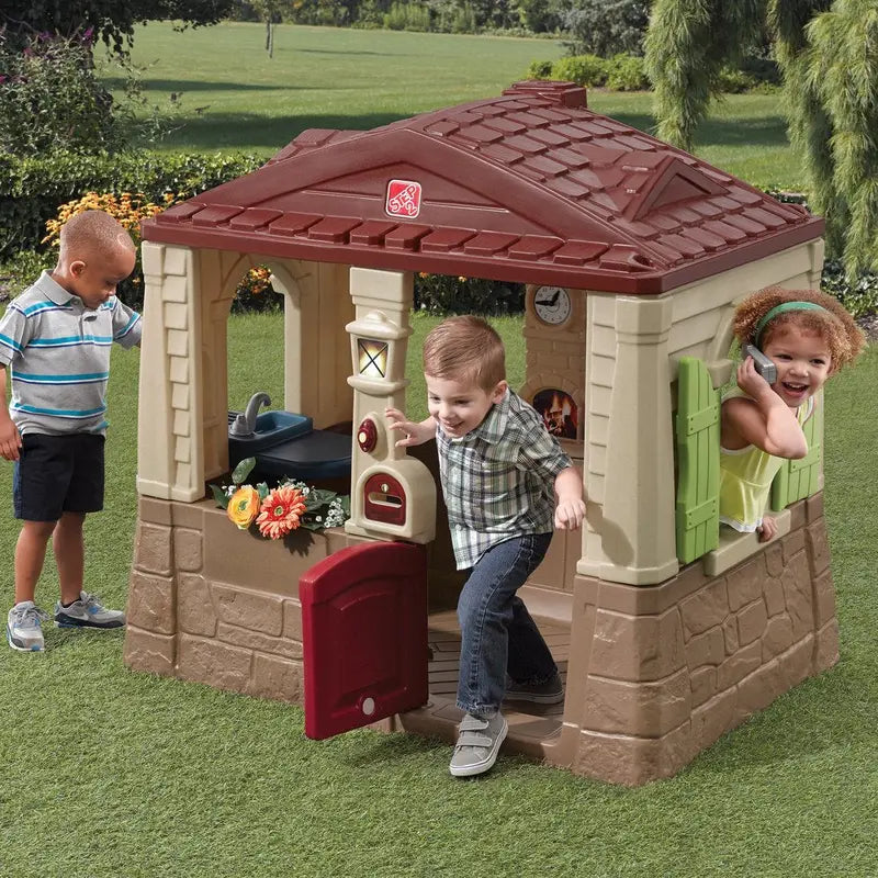 Neat   Tidy Cottage II Brown Playhouse Plastic Kids Outdoor Toy