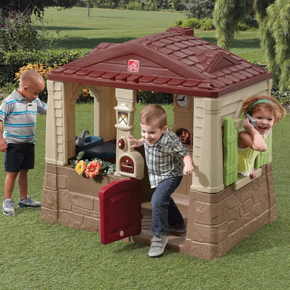 Neat   Tidy Cottage II Brown Playhouse Plastic Kids Outdoor Toy