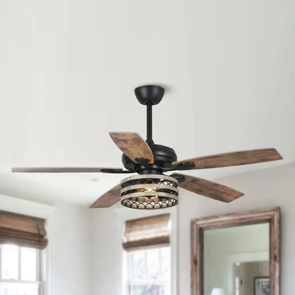 52-Inch Farmhouse Ceiling Fan  Driftwood Finish with Remote-Controlled Caged Design