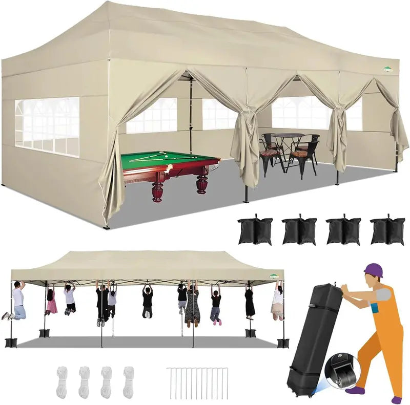 COBIZI 10×20 ft Commercial Pop-Up Canopy Tent  Heavy-Duty Frame, 6 Sidewalls, Wind/Waterproof Gazebo with Roller Bag