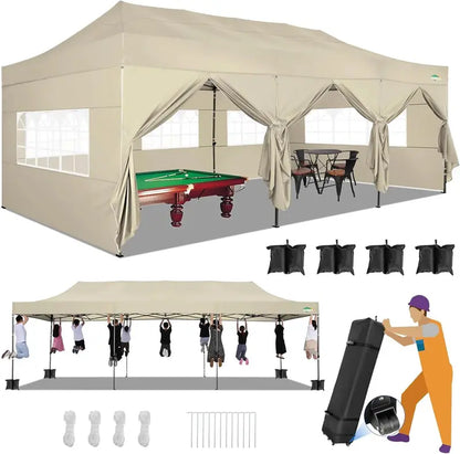 COBIZI 10×20 ft Commercial Pop-Up Canopy Tent  Heavy-Duty Frame, 6 Sidewalls, Wind/Waterproof Gazebo with Roller Bag