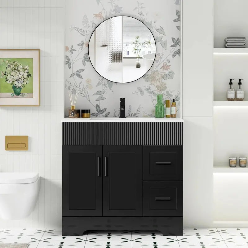 Wavy Line Bathroom Vanity Set  30″, 36″, 48″ Options with Pre-Installed Sink & Faucet