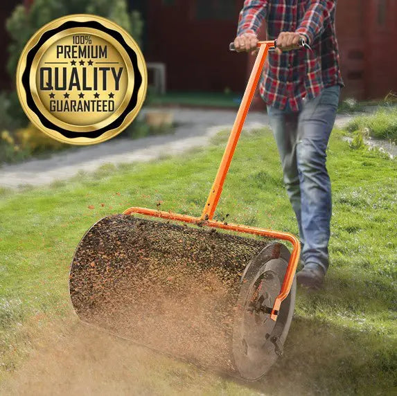 Heavy-Duty Peat Moss & Compost Spreader: 24-Inch Width with Adjustable Handle