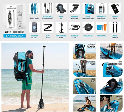 Aqua Spirit Inflatable SUP Board  320 x 81 x 15 cm Stand-Up Paddleboard with Full Accessory Kit (Paddle, Seat, Backpack, Pump)  Blue