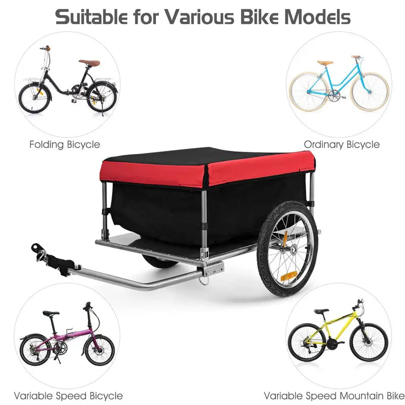 Foldable Bicycle Cargo Trailer with Quick-Release Frame and 16-Inch All-Terrain Wheels