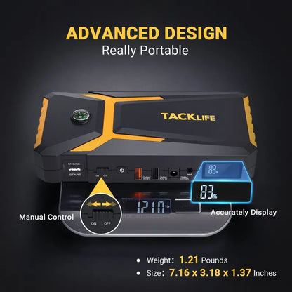 TACKLIFE T8 800A Car Jump Starter  18000mAh, Supports Gas (7.0L) & Diesel (5.5L), Quick-Charge & Safety Protection