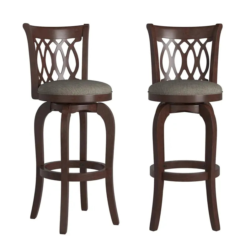 Elegant Scroll-Back Swivel Bar Stool with Metallic Accents and Comfort Upholstery