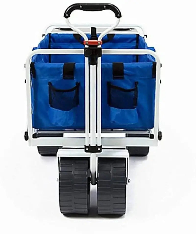 Heavy-Duty All-Terrain Beach Wagon  Collapsible Folding Cart with Side Table, Large Wheels, Ideal for Beach, Picnic & Camping (Blue/White)