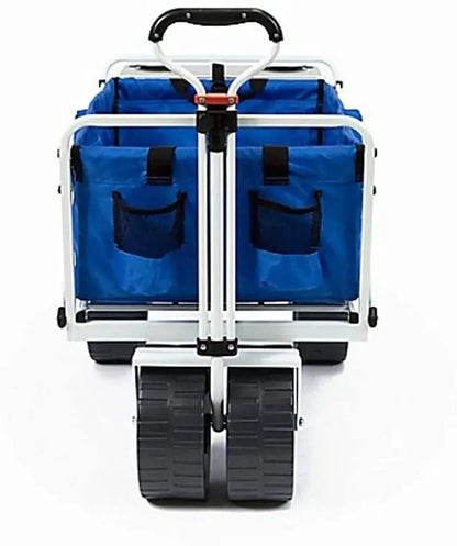 Heavy-Duty All-Terrain Beach Wagon  Collapsible Folding Cart with Side Table, Large Wheels, Ideal for Beach, Picnic & Camping (Blue/White)
