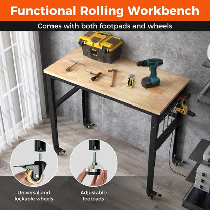 48-Inch Adjustable Workbench  Heavy-Duty Oak Top with Non-Slip Pads