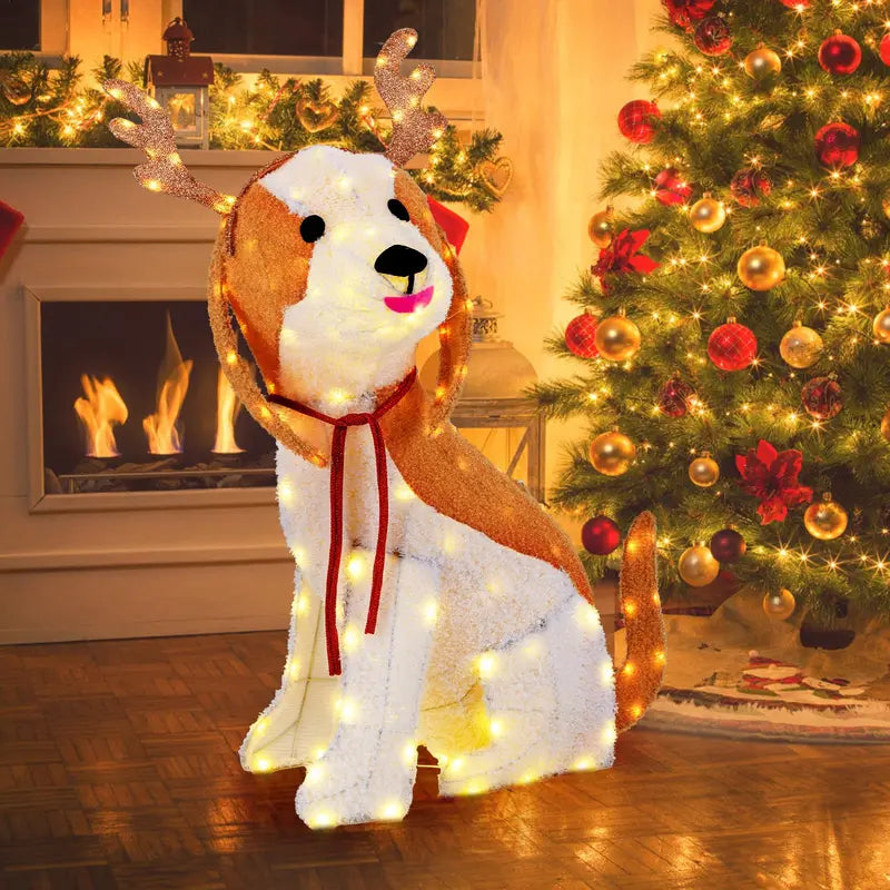 Lighted Christmas Puppy Decoration — Indoor/Outdoor LED-Illuminated Dog Figurine