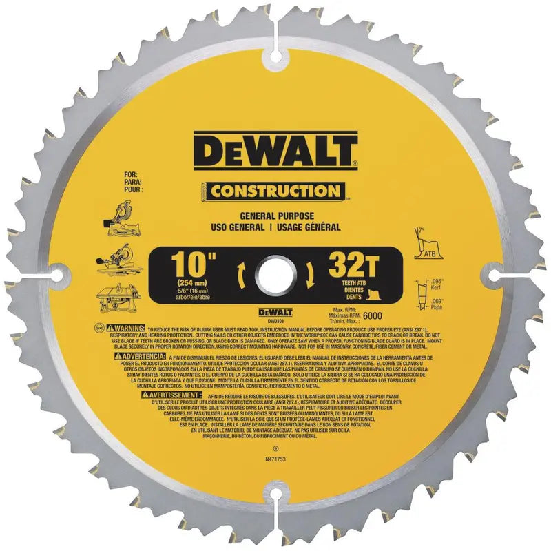 DW 10-in 60T and 10-in 32T Saw Blade