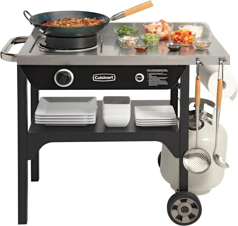 Cuisinart Heavy-Duty Outdoor Wok Setup  High-Output Propane Burner, Prep Surface & Wok Kit