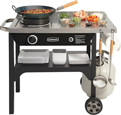 Cuisinart Heavy-Duty Outdoor Wok Setup  High-Output Propane Burner, Prep Surface & Wok Kit