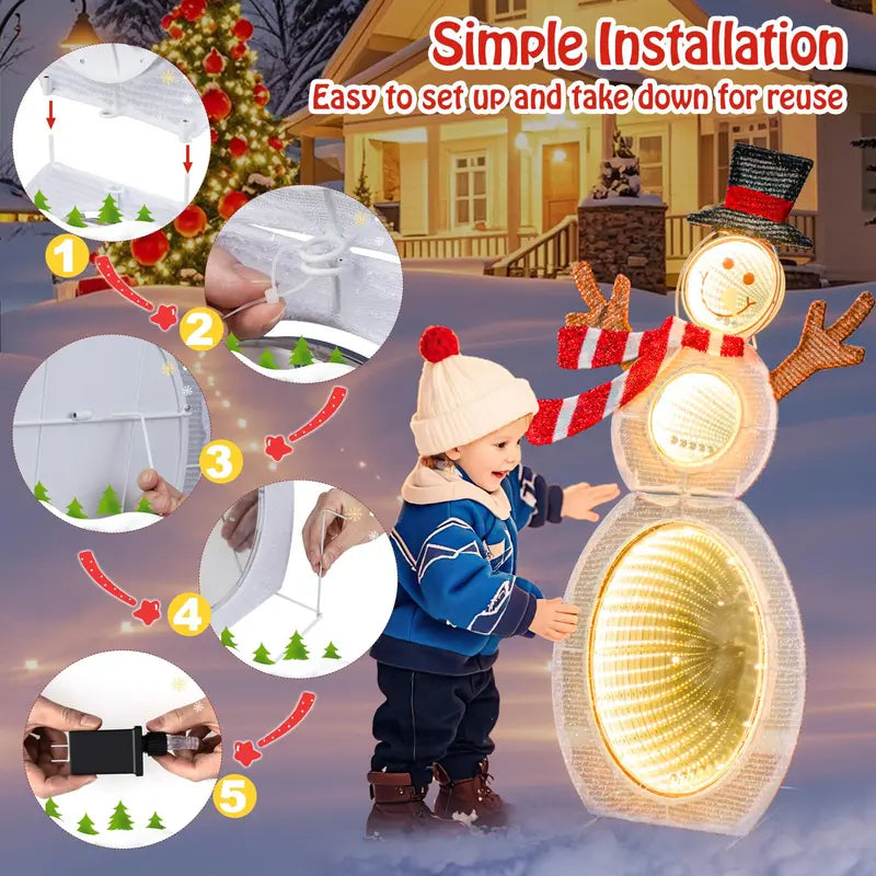 2.6-Foot 2D Lighted Snowman — Pre-Lit Decoration Featuring Three Infinity Mirror Effects