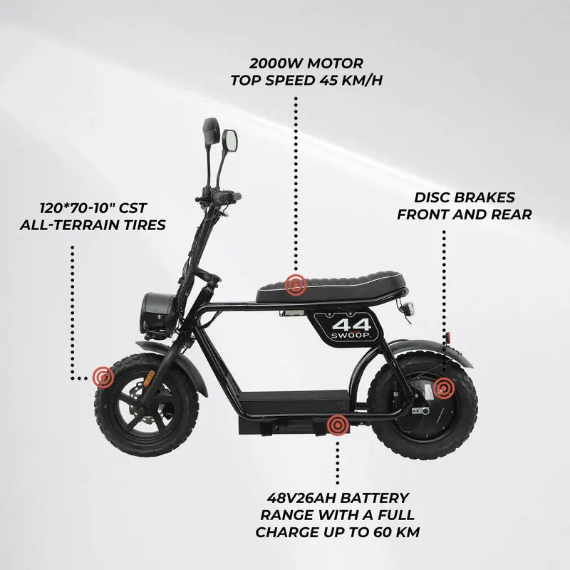 Swoop Turbo 2000W Electric Moped  Black High-Performance E-Bike with Pedal Assist