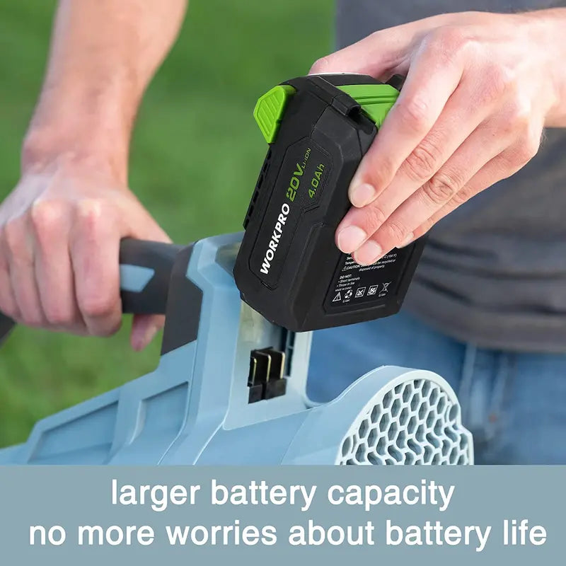 WORKPRO 20V Cordless Leaf Blower with 5-Speed Control, 4.0Ah Battery & Quick Charger