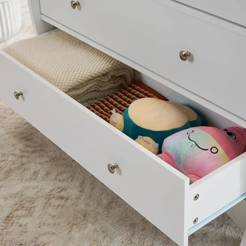White Baby Changing Dresser with 3 Drawers, Safety Rail & Diaper Station for Nursery or Bedroom