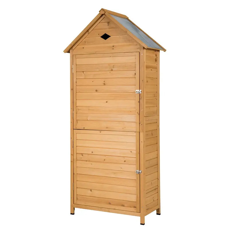 Lockable Wooden Garden Storage Shed  Fir Wood Outdoor Tool Cabinet for Yard or Patio